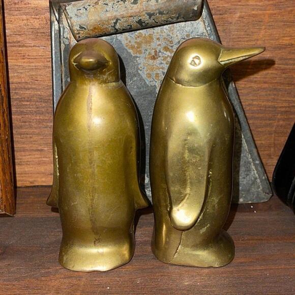 Vintage Set of 4 inch heavy Brass Penguins holiday winter Christmas decor
